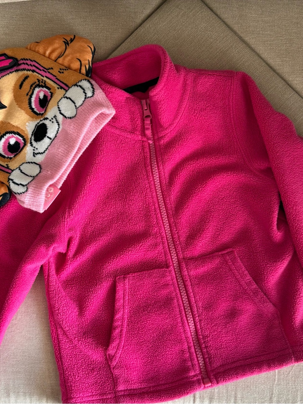 Children’s Place Girls' Bright Hot Pink Fleece Full-Zip Jacket and Skye Hat